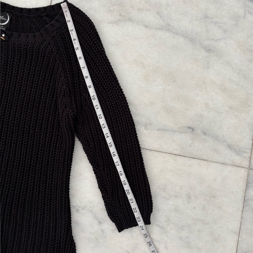 August Moon Sweater Black Embellished Open Chunky Knit Cotton Blend Women Medium - Picture 6 of 9